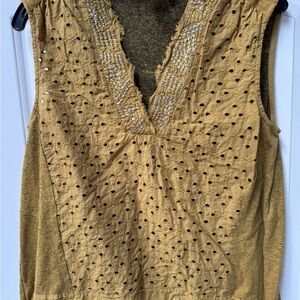 Anthropologie Gold Embellished Sleeveless Tank Top